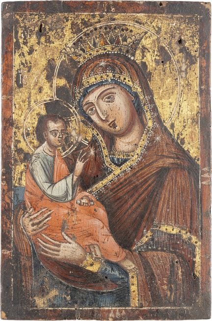 ICÔNE REPRÉSENTANT LA MÈRE DE DIEU. Grèce, XVIIIe 