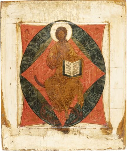 UNE TRÈS BELLE ICÔNE REPRÉSENTANT LE CHRIST ENTHRO
