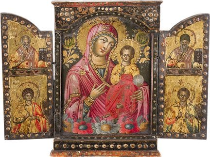 UN BEAU TRIPTYQUE REPRÉSENTANT LA MÈRE DE DIEU HOD