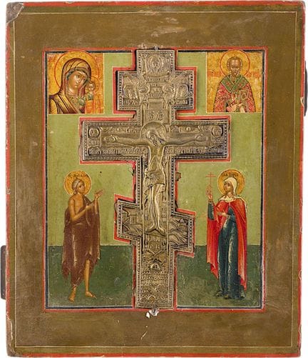 A STAUROTHEK ICON DEPICTING THE CRUCIFIXION OF CHR