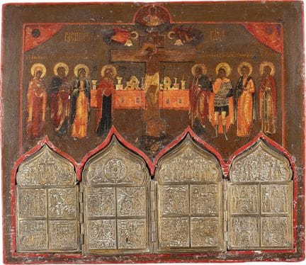 A STAUROTHEK ICON DEPICTING THE CRUCIFIXION OF CHR