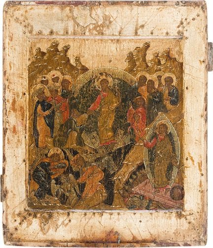 ICON DEPICTING THE DESCENT INTO HELL Russian, circ