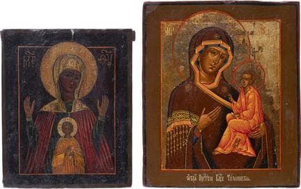 DEUX ICÔNES REPRÉSENTANT LA MÈRE DE DIEU, DONT UNE