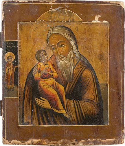 AN ICON DEPICTING SAINT SIMEON THE GOD-RECEIVER. R