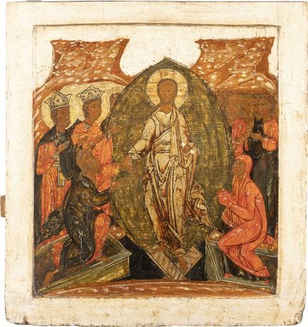 A LARGE ICON DEPICTING THE DESCENT INTO HELL AND T