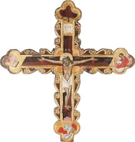 UNE CROIX D'ICONOSTASE MONUMENTALE REPRÉSENTANT LA