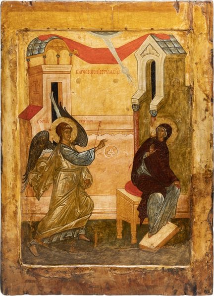 A MONUMENTAL ICON DEPICTING THE ANNUNCIATION OF TH