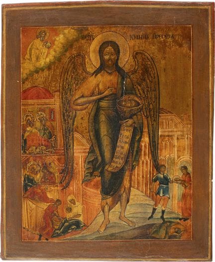 ICON DEPICTING SAINT JOHN THE FORERUNNER WITH SCEN