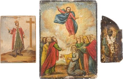 THREE SMALL ICONS DEPICTING ST. NICHOLAS OF MYRA, 