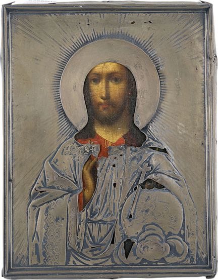 ICÔNE REPRÉSENTANT LE CHRIST SAUVEUR AVEC UN OKLAD
