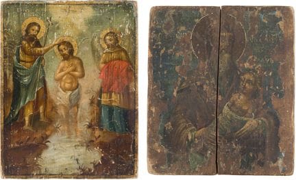 DEUX PETITES ICÔNES : SAINT STYLIANOS ET LE BAPTÊM