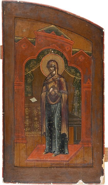 A LARGE ICON DEPICTING THE MOTHER OF GOD FROM AN A