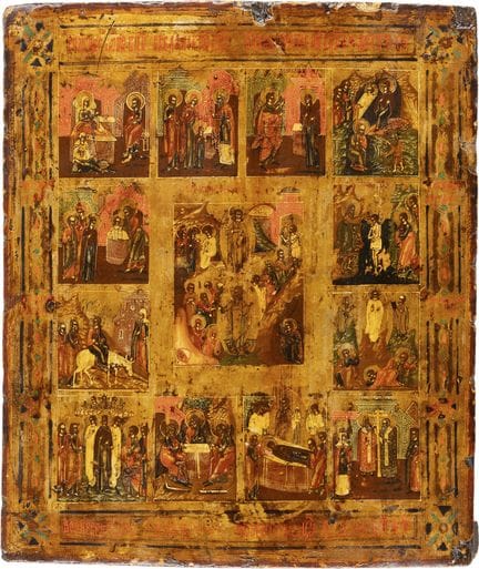 AN ICON DEPICTING THE MAJOR FEASTS Russian, late 1