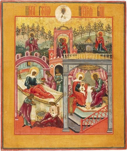 UNE BELLE ICÔNE REPRÉSENTANT LA NATIVITÉ DE LA MÈR