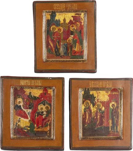 THREE ICON FRAGMENTS DEPICTING THE NATIVITY OF THE
