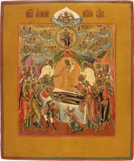 A DATED ICON DEPICTING THE DORMITION OF THE MOTHER