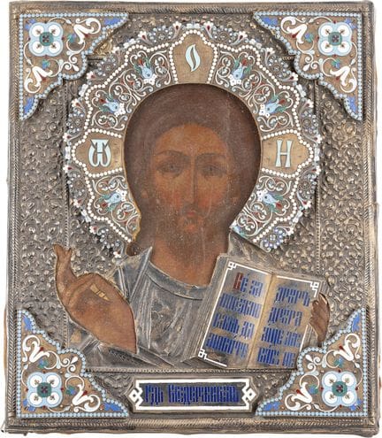 UNE ICÔNE RARE REPRÉSENTANT LE CHRIST PANTOKRATOR 