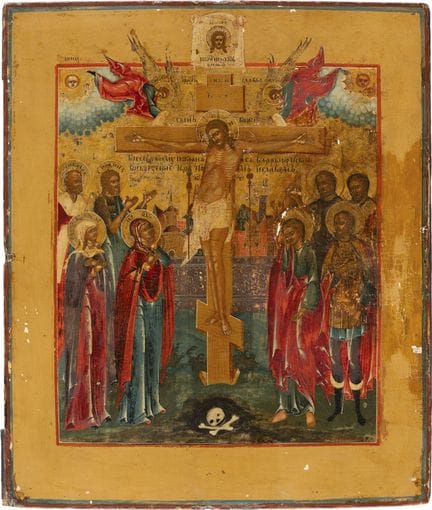 ICON DEPICTING THE CRUCIFIXION OF CHRIST WITH SELE
