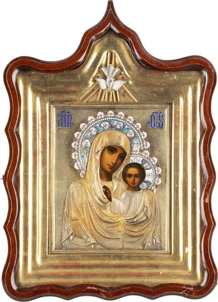 LA MÈRE DE DIEU DE KAZAN AVEC UN OKLAD EN ÉMAIL CL