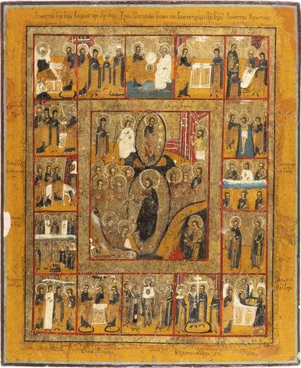 A LARGE ICON DEPICTING THE MAJOR FEASTS AND SELECT