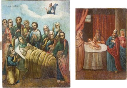TWO LARGE ICONS DEPICTING THE CIRCUMCISION OF CHRI