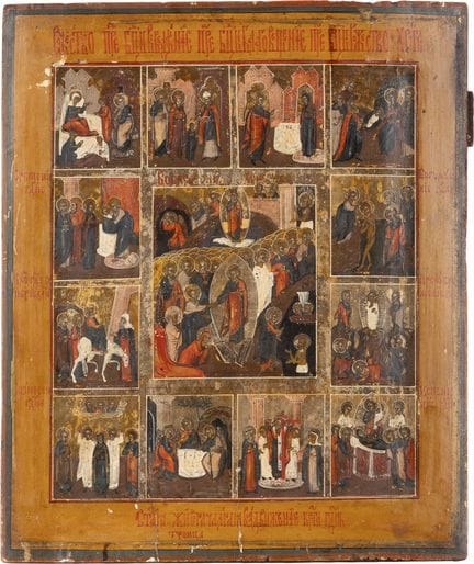 A LARGE ICON DEPICTING THE MAJOR FEASTS Russian, c
