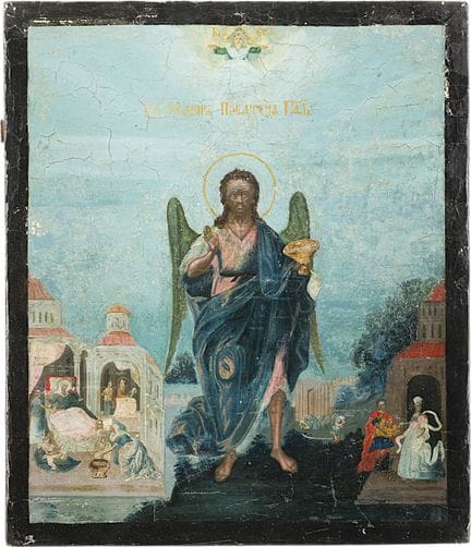 A LARGE ICON DEPICTING SAINT JOHN THE FORERUNNER W