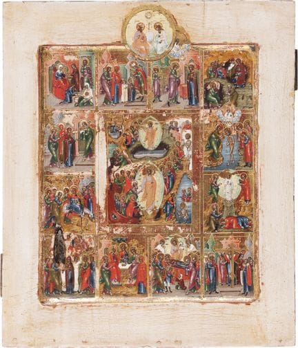 A SIGNED ICON DEPICTING THE DESCENT INTO HELL AND 