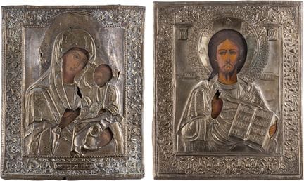 DEUX ICÔNES AVEC DES CADRES REPRÉSENTANT LE CHRIST