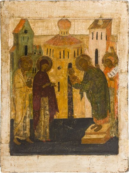 A VERY LARGE AND FINE ICON DEPICTING THE PRESENTAT
