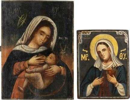 DEUX ICÔNES : UNE ICÔNE RARE REPRÉSENTANT LA MÈRE 