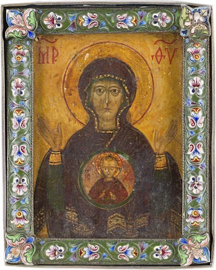 PETITE ICÔNE REPRÉSENTANT LA MÈRE DE DIEU DU SIGNE
