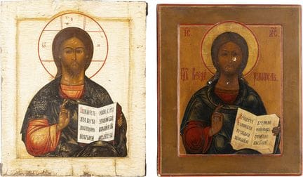 DEUX ICÔNES REPRÉSENTANT LE CHRIST PANTOKRATOR Rus