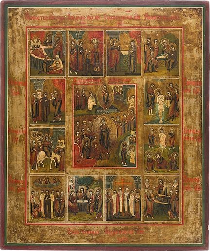 A LARGE ICON DEPICTING THE MAJOR FEASTS. Russian, 