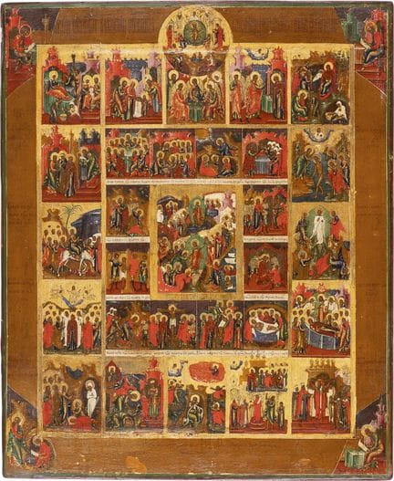 A LARGE ICON DEPICTING THE DESCENT INTO HELL AND T