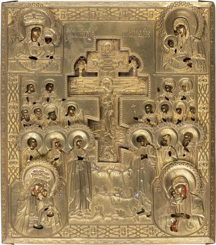 A STAUROTHEK ICON FEATURING FOUR IMAGES OF THE MOT