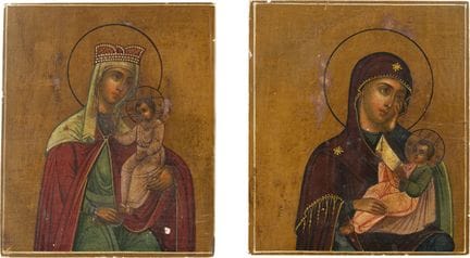 DEUX FRAGMENTS D'ICÔNES REPRÉSENTANT LA MÈRE DE DI