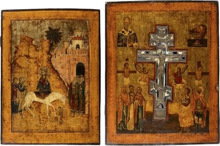 TWO LARGE ICONS DEPICTING THE ENTRY INTO JERUSALEM