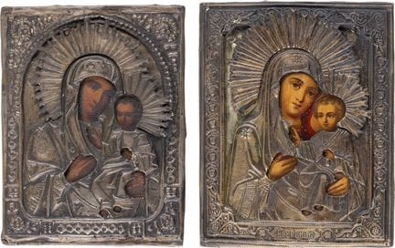 DEUX ICÔNES AVEC OKLADS : LA MÈRE DE DIEU D'IVERSK