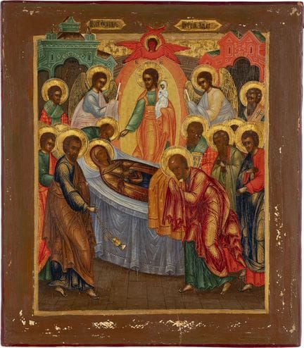 A LARGE ICON DEPICTING THE DORMITION OF THE MOTHER