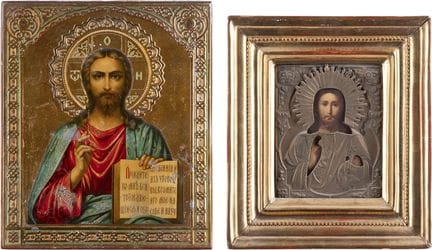 DEUX ICÔNES REPRÉSENTANT LE CHRIST PANTOKRATOR. Ru