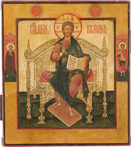 UNE BELLE ICÔNE REPRÉSENTANT LE CHRIST ENTHRONÉ. R
