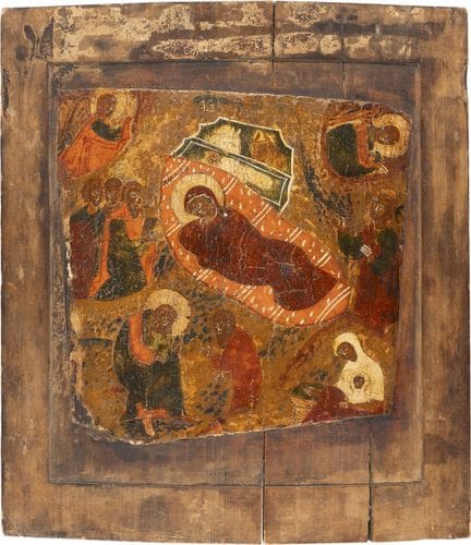 A LARGE ICON DEPICTING THE NATIVITY OF CHRIST FROM