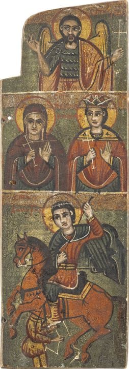 UN VOLET D'UN TRIPTYQUE REPRÉSENTANT DES SAINTS CH