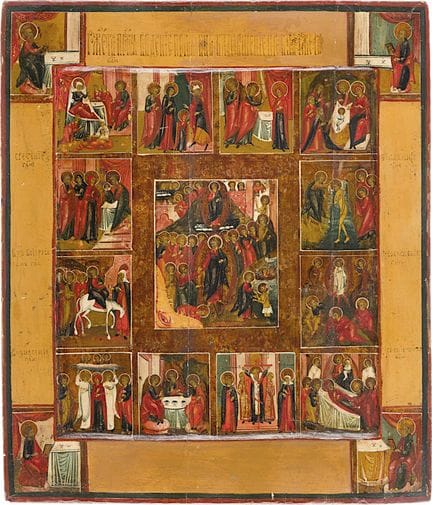A LARGE ICON DEPICTING THE MAJOR FEASTS AND THE FO