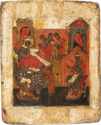 UNE BELLE ICÔNE REPRÉSENTANT LA NATIVITÉ DE LA MÈR