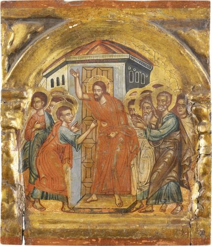 A RARE AND FINE ICON DEPICTING THE INCREDULITY OF 