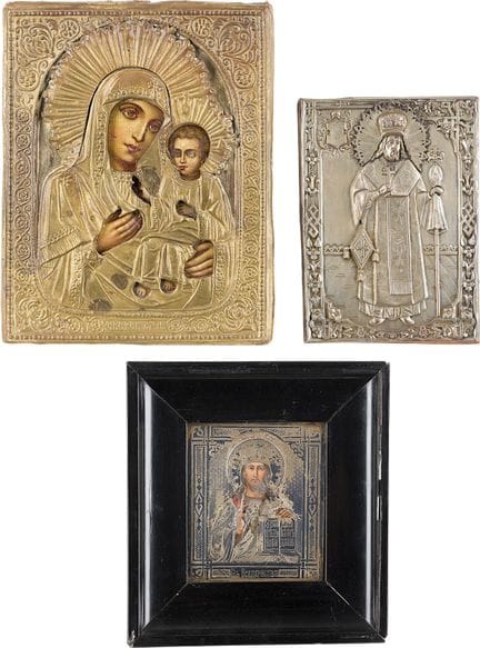 TROIS ICÔNES AVEC OKLADS : LE CHRIST PANTOKRATOR, 