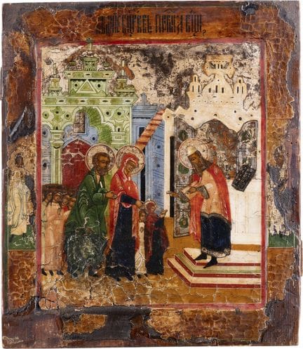 A LARGE ICON DEPICTING THE ENTRY OF THE MOTHER OF 