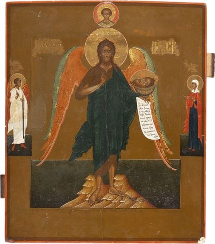 A VERY FINE ICON DEPICTING SAINT JOHN THE FORERUNN